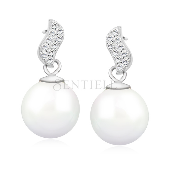 Pendientes de perla en plata de ley 925 con circonitas