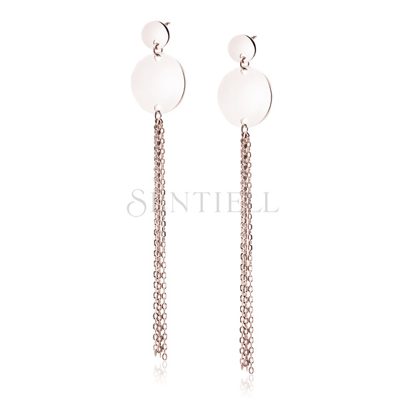 Silver (925) rose gold-plated earrings - circles with chains