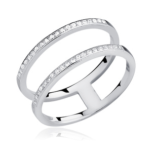 Silver (925) big double ring with white zirconia