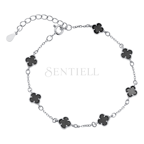 Silver (925) bracelet with black onyx - quatrefoil