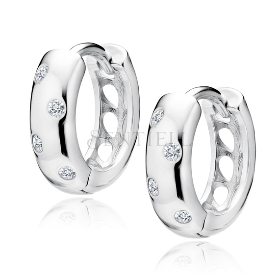 Silver (925) earrings hoop with white zirconias