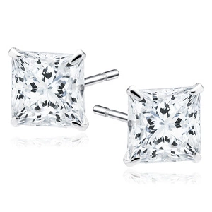 Silver (925) rhodium-plated earrings white zirconia 6 x 6mm square