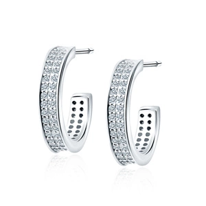 Silver (925) earrings open hoop with zirconias