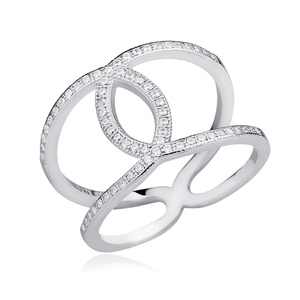 Anillo grande de plata de ley 925 con circonita blanca