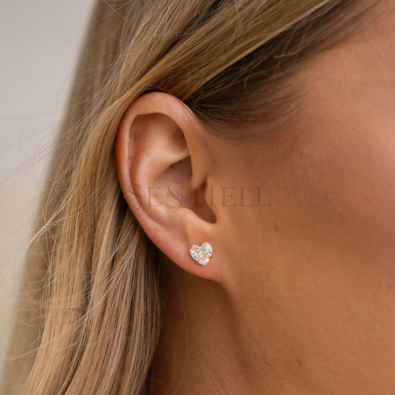 Silver (925) gold-plated earrings white zirconia 7 x 7mm hearts