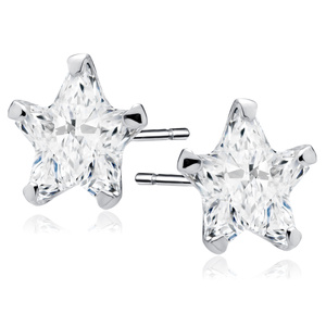 Silver (925) earrings white zirconia 7 x 7mm stars