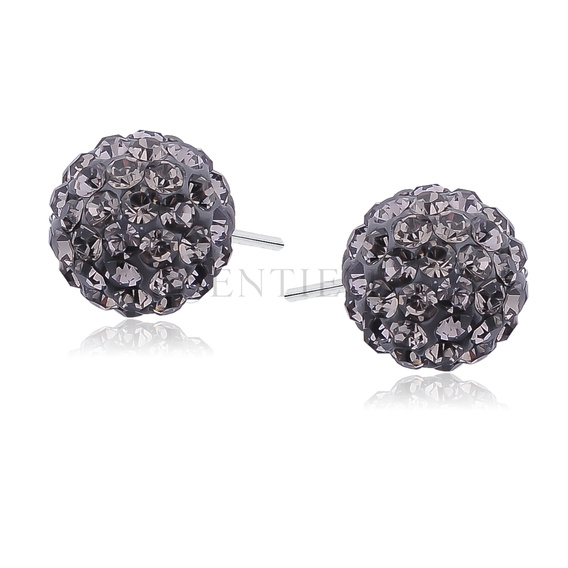 Silver (925) Earrings disco ball 10mm black diamond