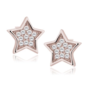 Silver (925) stars earrings with zirconia - rose gold-plated