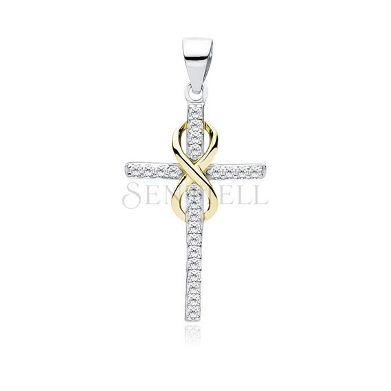 Silver (925) pendant cross with zirconia and gold-plated infinity sign