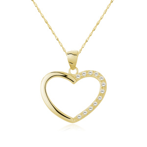 Collar de corazón de plata de ley 925 chapado en oro con circonitas blancas tono claro de baño de oro