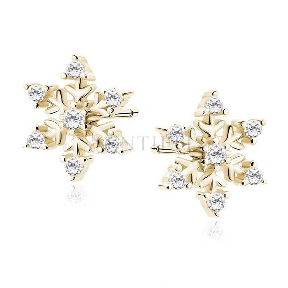 Silver (925) elegant gold-plated earrings - snowflakes with zirconias