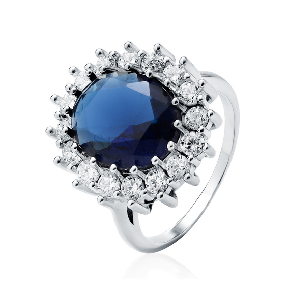 Silver (925) ring with big sapphire colored zirconia