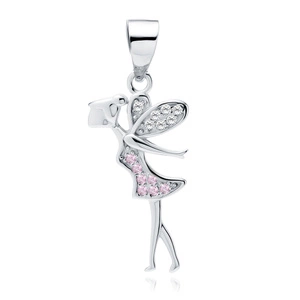 Silver (925) fairy pendant with light pink and white zirconias