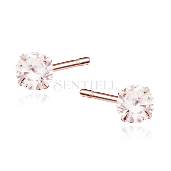 Pendientes de plata de ley 925 chapados en oro rosa circonita redonda diámetro 5 mm