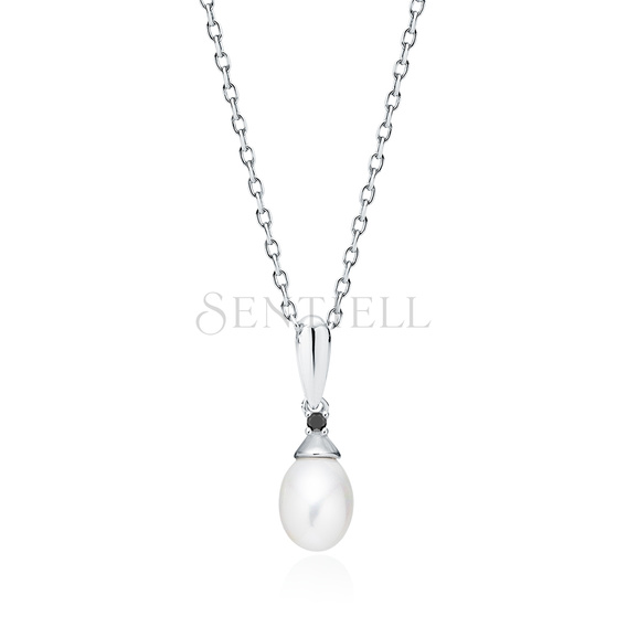 Silver (925) necklace with pearl and white zirconia