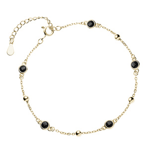 Silver (925) gold-plated bracelet with balls and black zirconias