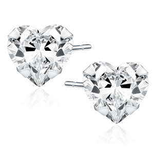 Pendientes de plata de ley 925 con baño de rodio circonitas blancas corazones 6 x 6 mm