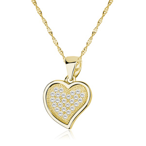 Silver (925) gold-pated heart necklace with white zirconias (Light shade of gold plating)