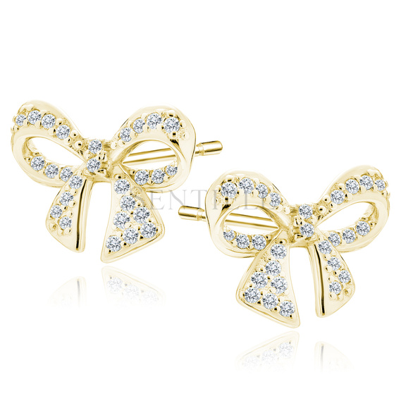 Silver (925) gold-plated earrings bows with white zirconias