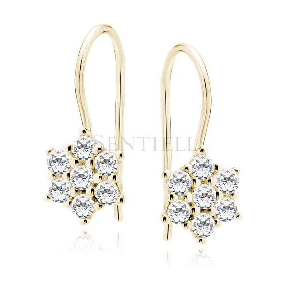 Silver (925) flower earrings with zirconia, gold-plated