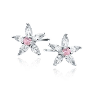 Silver (925) earings - flower with pink zirconia