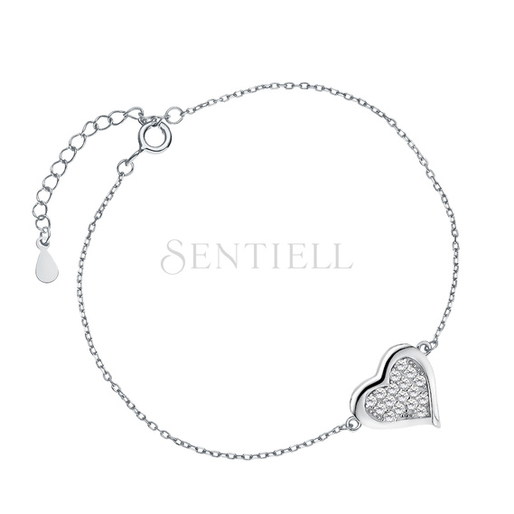 Silver (925) bracelet, heart with zirconias