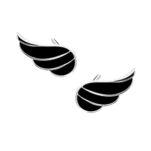 Silver (925) earrings - wings with black enamel