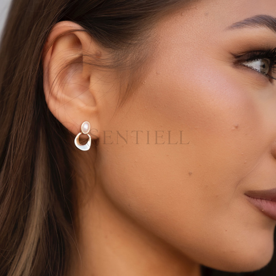 Pendientes de plata de ley 925 chapados en oro con perla