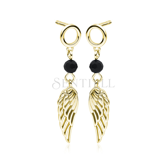 Silver (925) gold-plated wings earrings with black zirconia / spinel