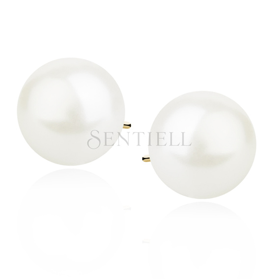 Pendientes de plata de ley 925 chapados en oro con perla blanca