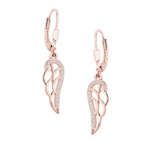 Silver (925) Earrings - wings with white zirconia, rose gold-plated