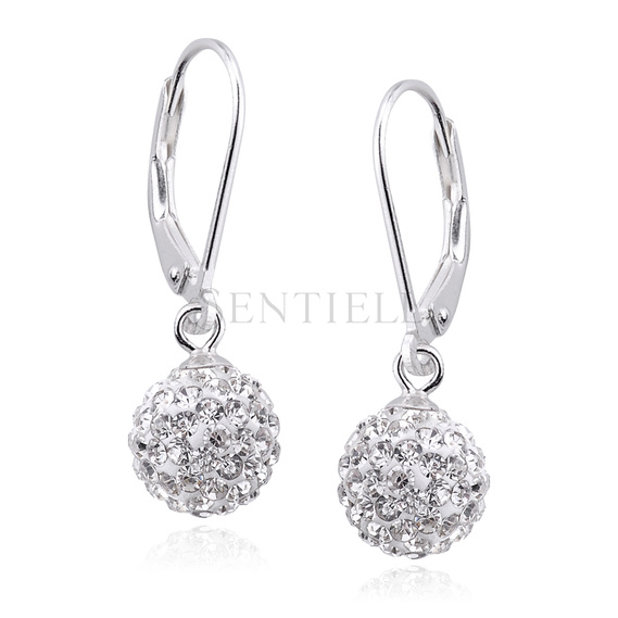 Silver (925) Earrings disco ball 8mm white