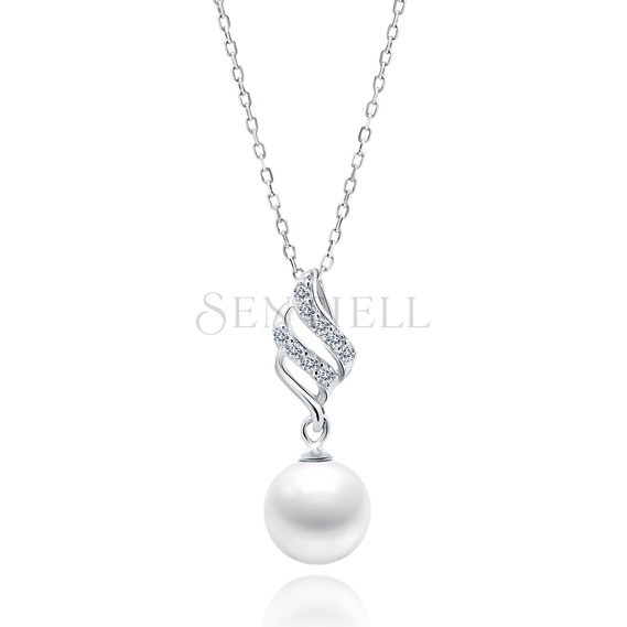 Silver (925) necklace pearl with white zirconia