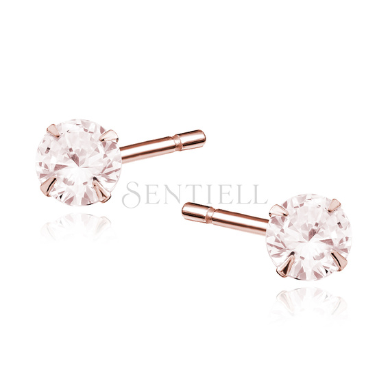 Silver (925) rose gold-plated earrings round zirconia diameter 5mm