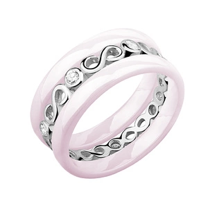 Two pink ceramic rings and silver ring with zirconia - Infinity