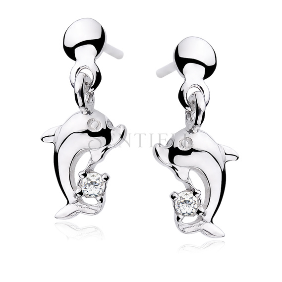 Silver (925) earrings white zirconia dolphines