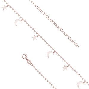 Silver (925) anklet - adjustable size with star and moon pendants