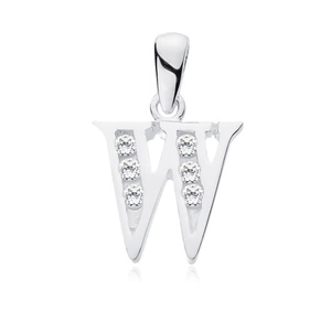 Silver (925) pendant white zirconia - letter W