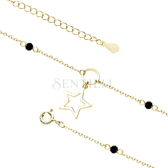 Silver (925) gold-plated ankle bracelet with star and black spinels