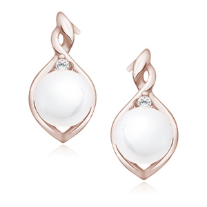 Silver (925) rose gold-plated earrings white pearl and zirconia