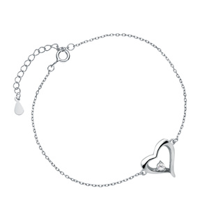 Pulsera de plata de ley 925, corazón con circonita
