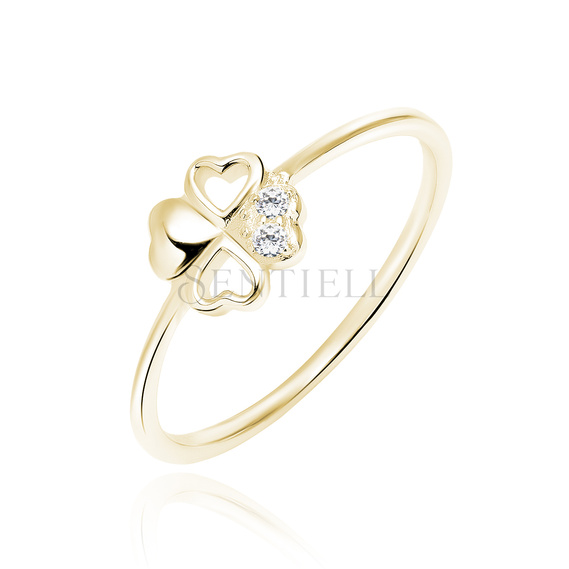 Silver (925) gold-plated ring, clover with white zirconias