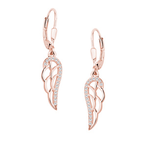 Silver (925) Earrings - wings with white zirconia, rose gold-plated