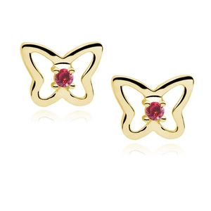 Silver (925) Earrings ruby zirconia - butterflies gold-plated