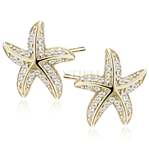 Silver (925) gold-plated earring starfishes with white zirconias