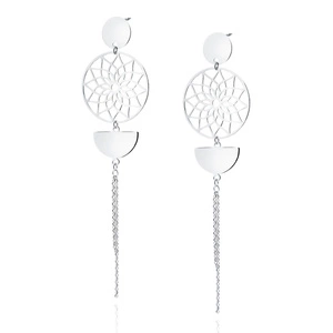 Silver (925) earrings - mandala with circle, semicircle and chains