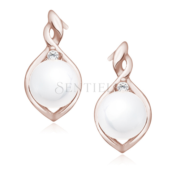 Silver (925) rose gold-plated earrings white pearl and zirconia