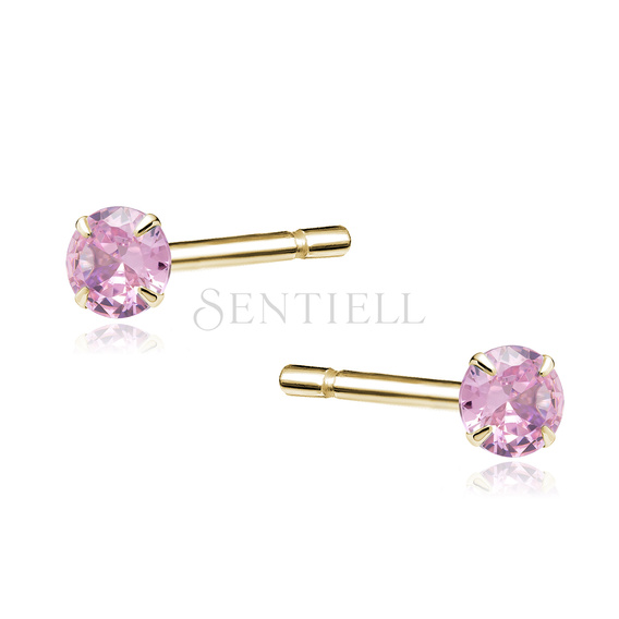 Silver (925) gold-plated earrings round pink zirconia diameter 3mm