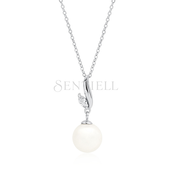 Silver (925) necklace pearl with white zirconia