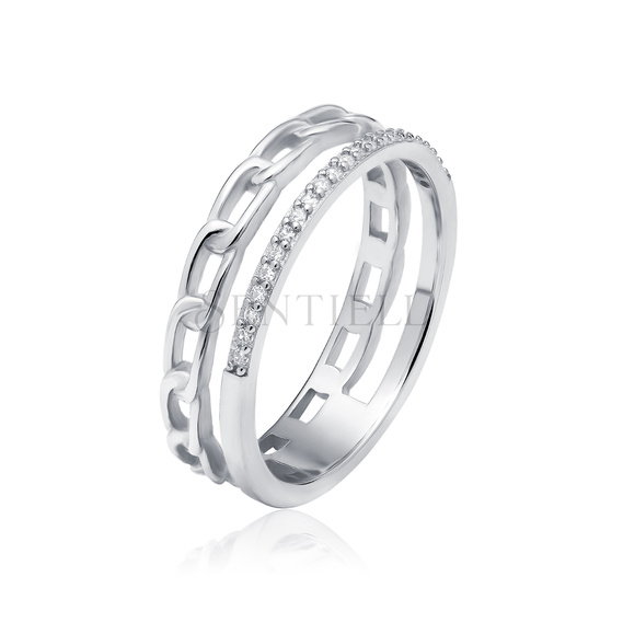 Silver (925) ring - chain and white zirconias